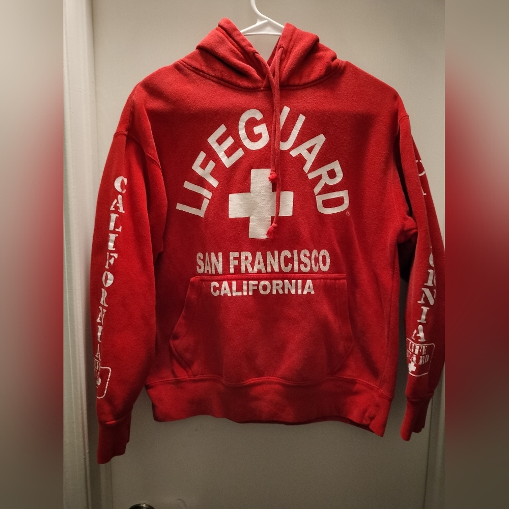 Red Lifeguard Drawstring Hoodie Small